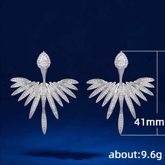 New 925 Silver Wings of Angel Diamond Stud Earrings - Picture 5 of 5